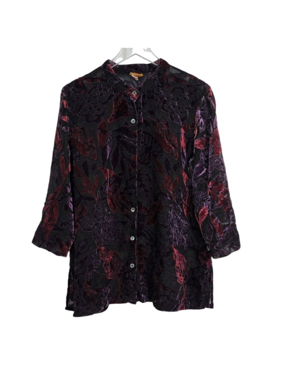 Ruby Rd Burnout Velvet Floral Shirt Womens Size 18 Black Whimsigoth Boho Cottage